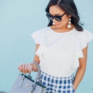 J. Crew White Ruffle Front Top SzXS